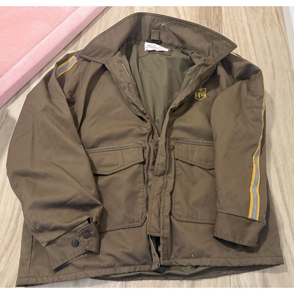 VTG United Parcel Service LG UPS Logo Full Zip Jacket Coat Brown GA Rivers
